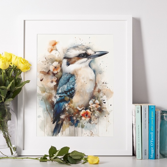 Watercolor Kookaburra Bird Portrait Wall Art Illustration Print Unframed - Picture 8 of 9